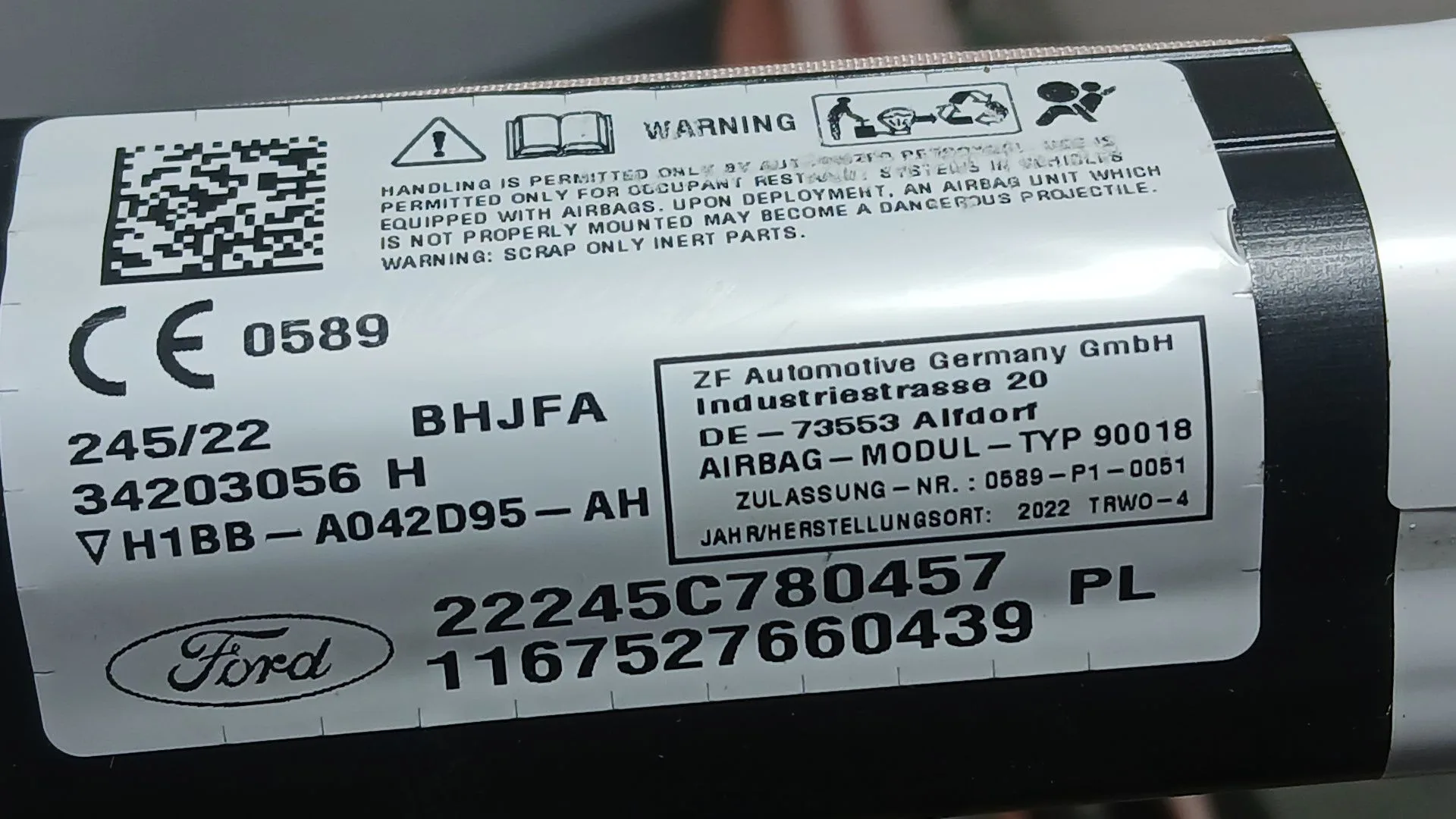 Airbag Cortina Delantero Izquierdo para Ford Fiesta Vii (Hj, Hf)