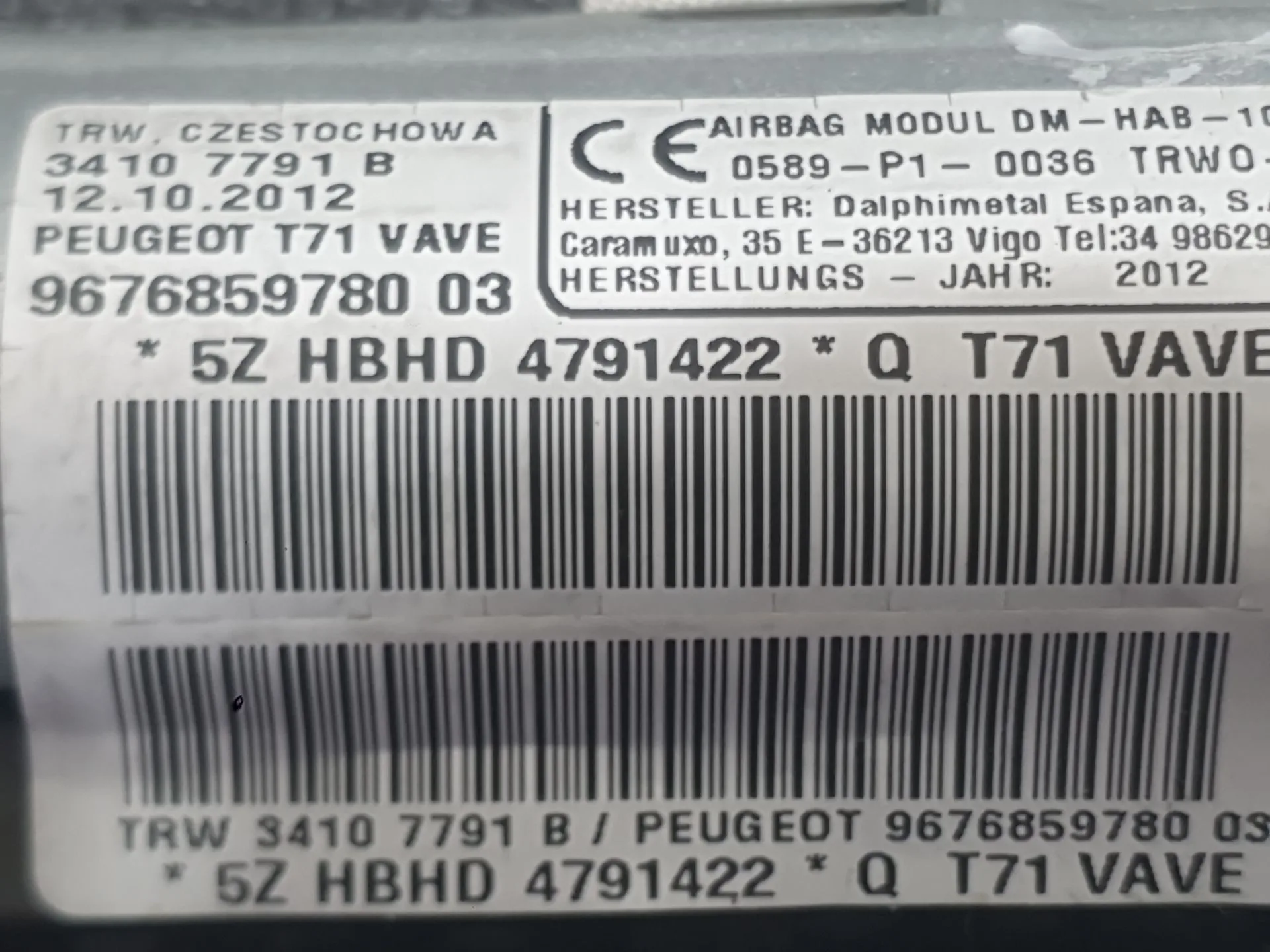 Airbag Cortina Delantero Izquierdo para Peugeot 308 I (4A_, 4C_)