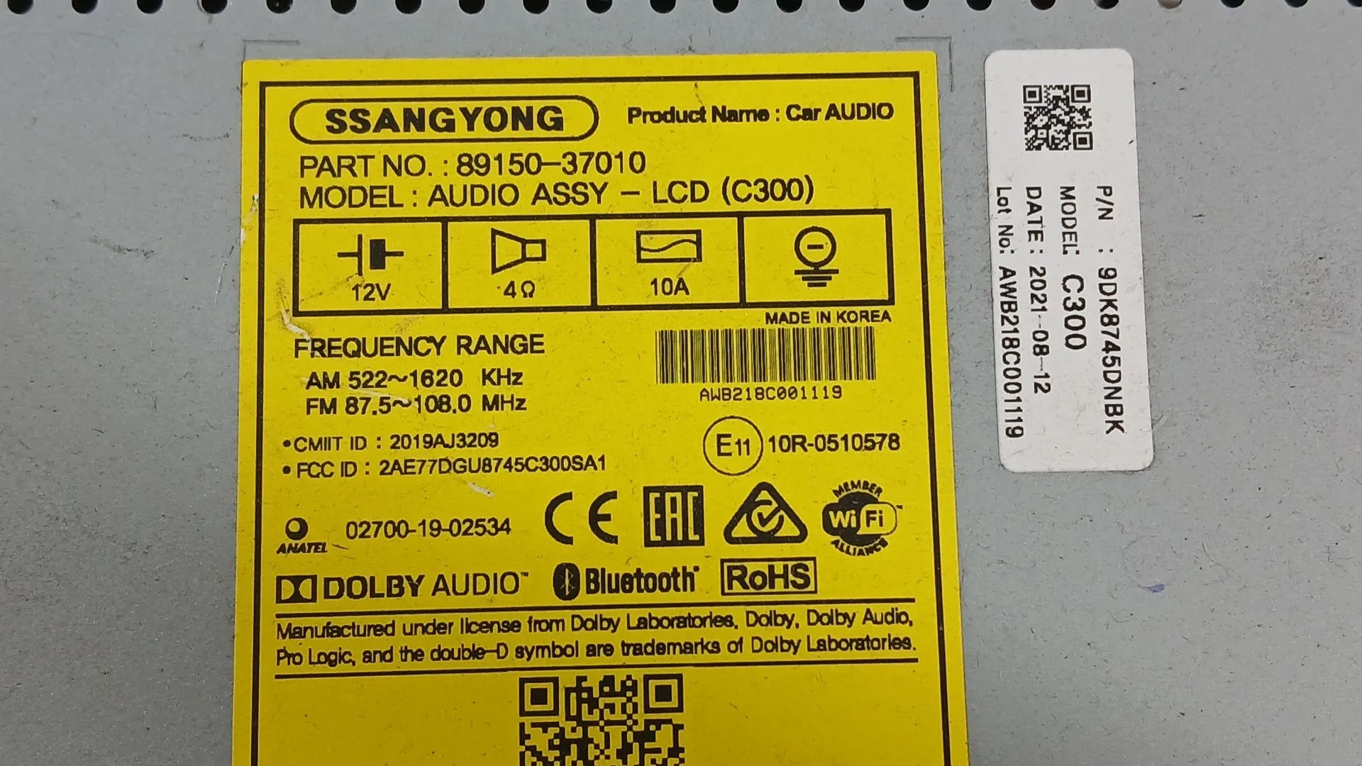 Sistema Audio / Radio para Ssangyong Korando (C300)