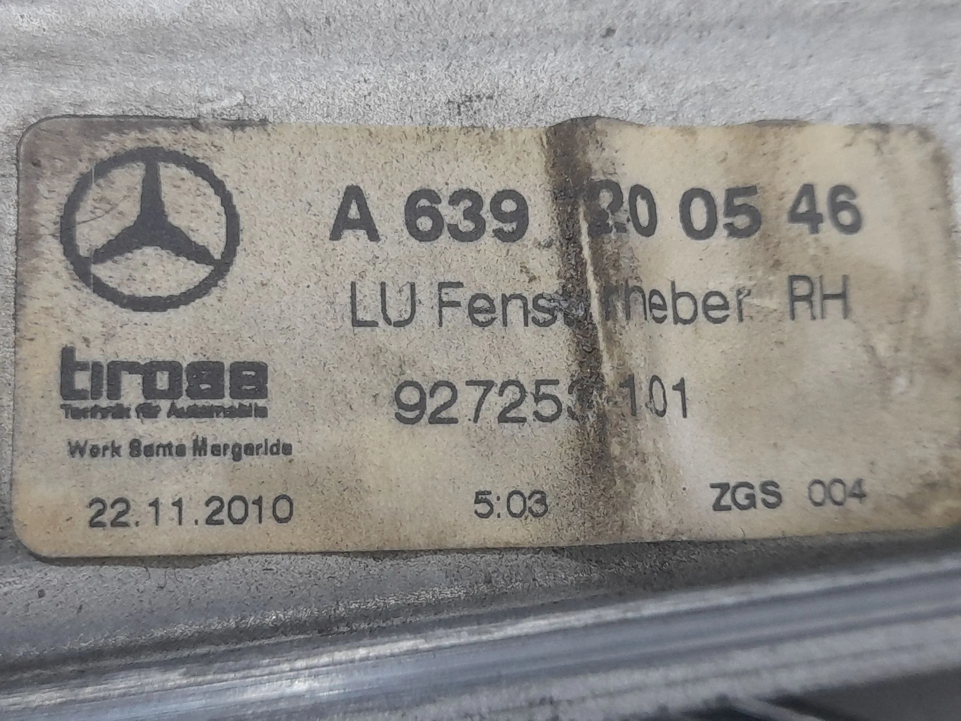 Elevalunas Delantero Derecho para Mercedes-Benz Vito / Mixto Furgoneta (W639)