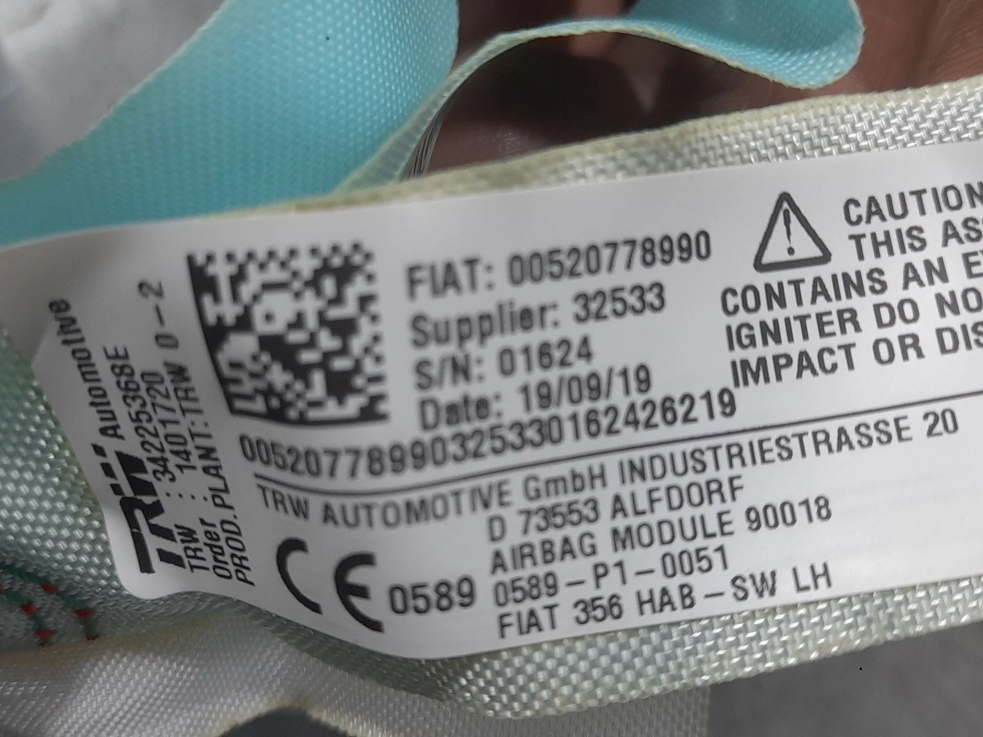 Airbag Cortina Delantero Izquierdo para Fiat Tipo Hatchback (356_, 357_)