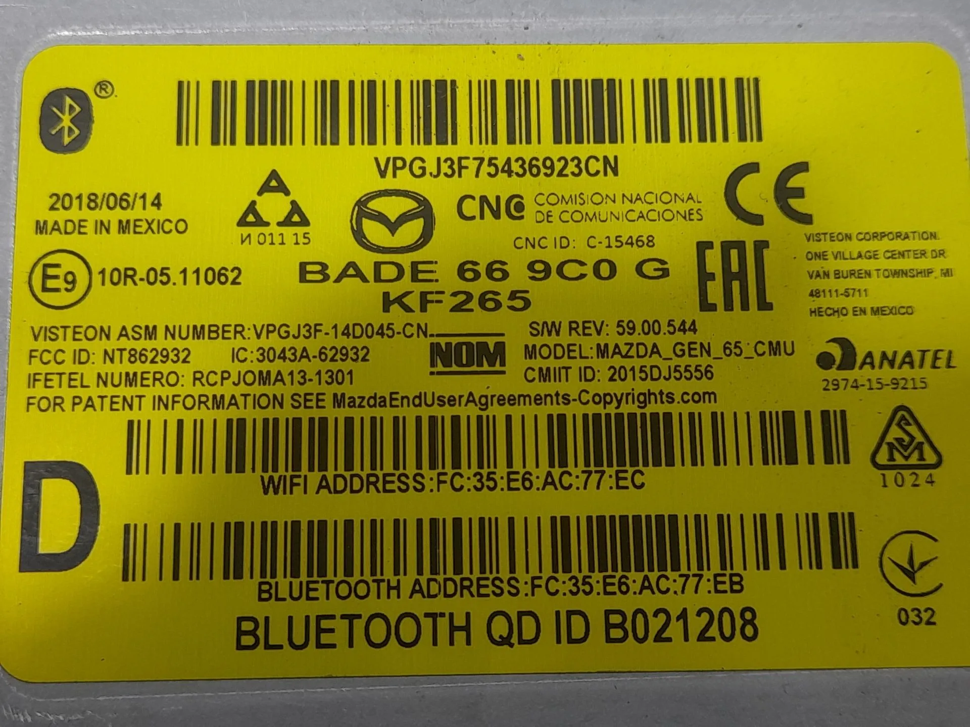 Modulo Bluetooth para Mazda 2 Lim. ()
