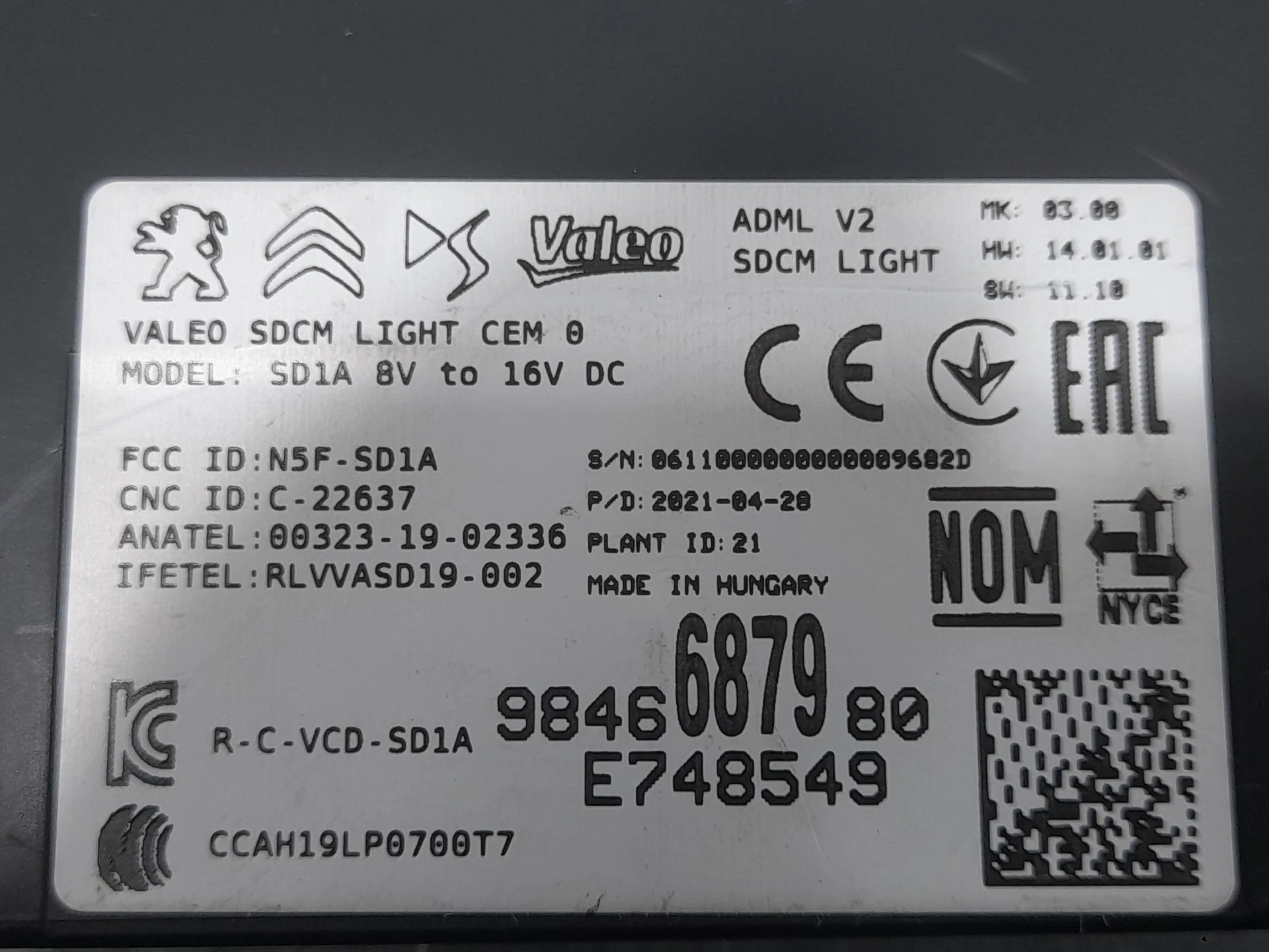 Modulo Electronico para Peugeot 2008 Ii (Ud_, Us_, Uy_, Uj_, Ur_, Uc_)