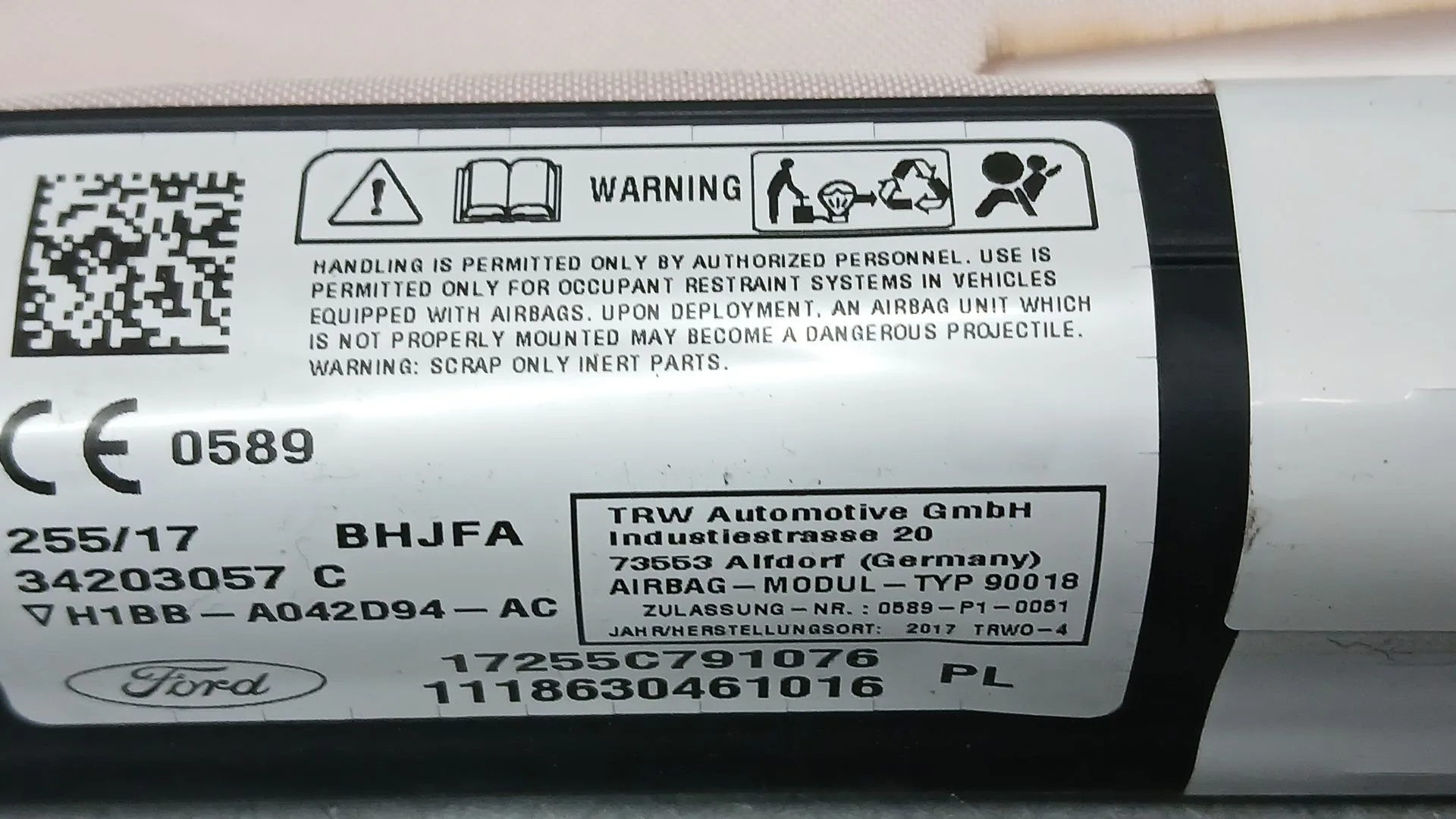 Airbag Cortina Delantero Derecho para Ford Fiesta Vii (Hj, Hf)