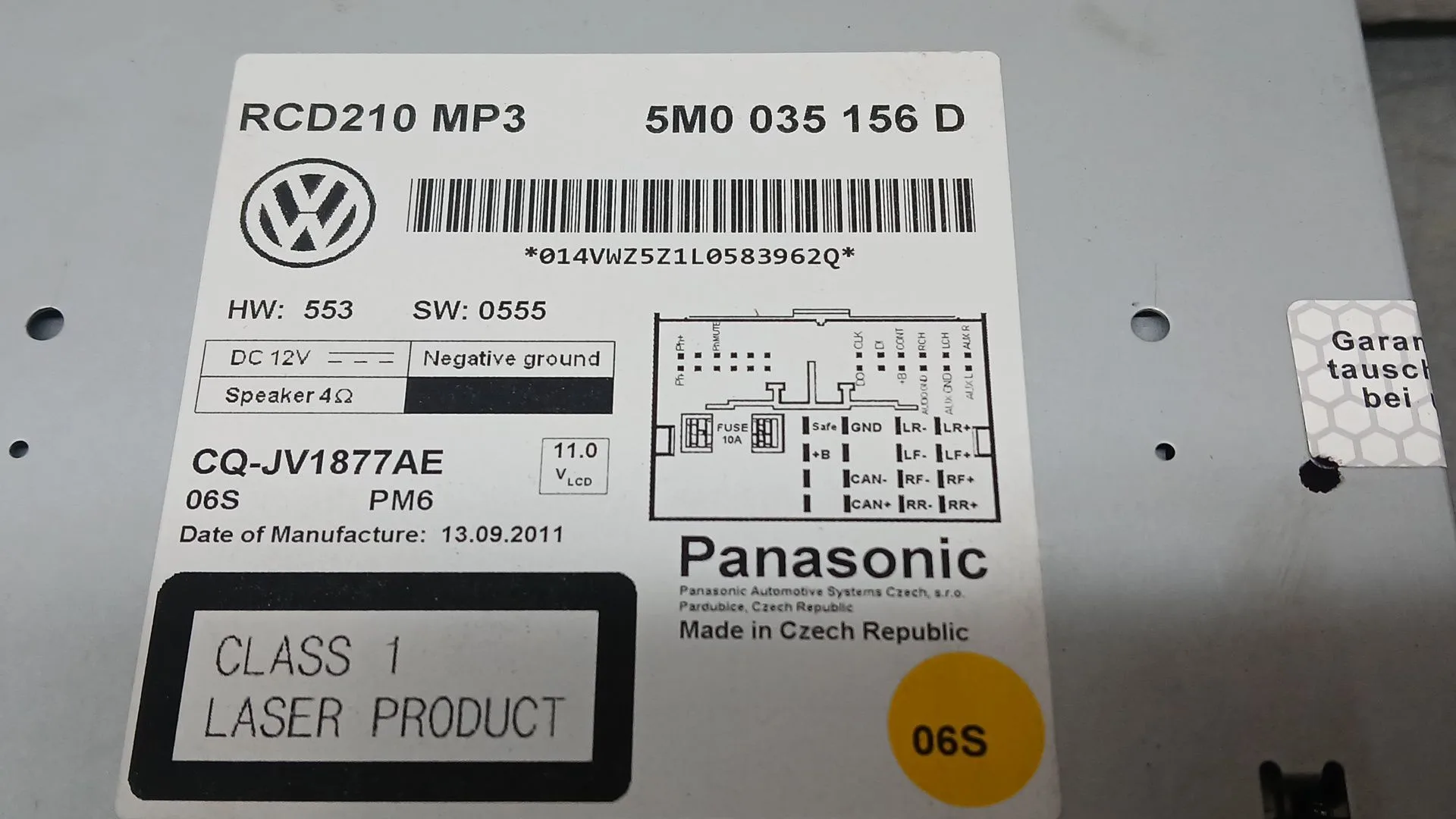 Sistema Audio / Radio Cd para Volkswagen Polo V (6R1, 6C1)