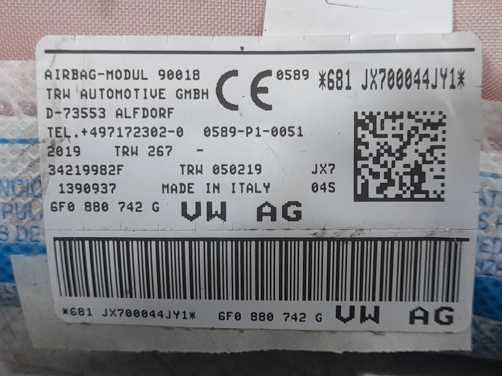 Airbag Cortina Delantero Derecho para Seat Ibiza V (Kj1, Kjg)