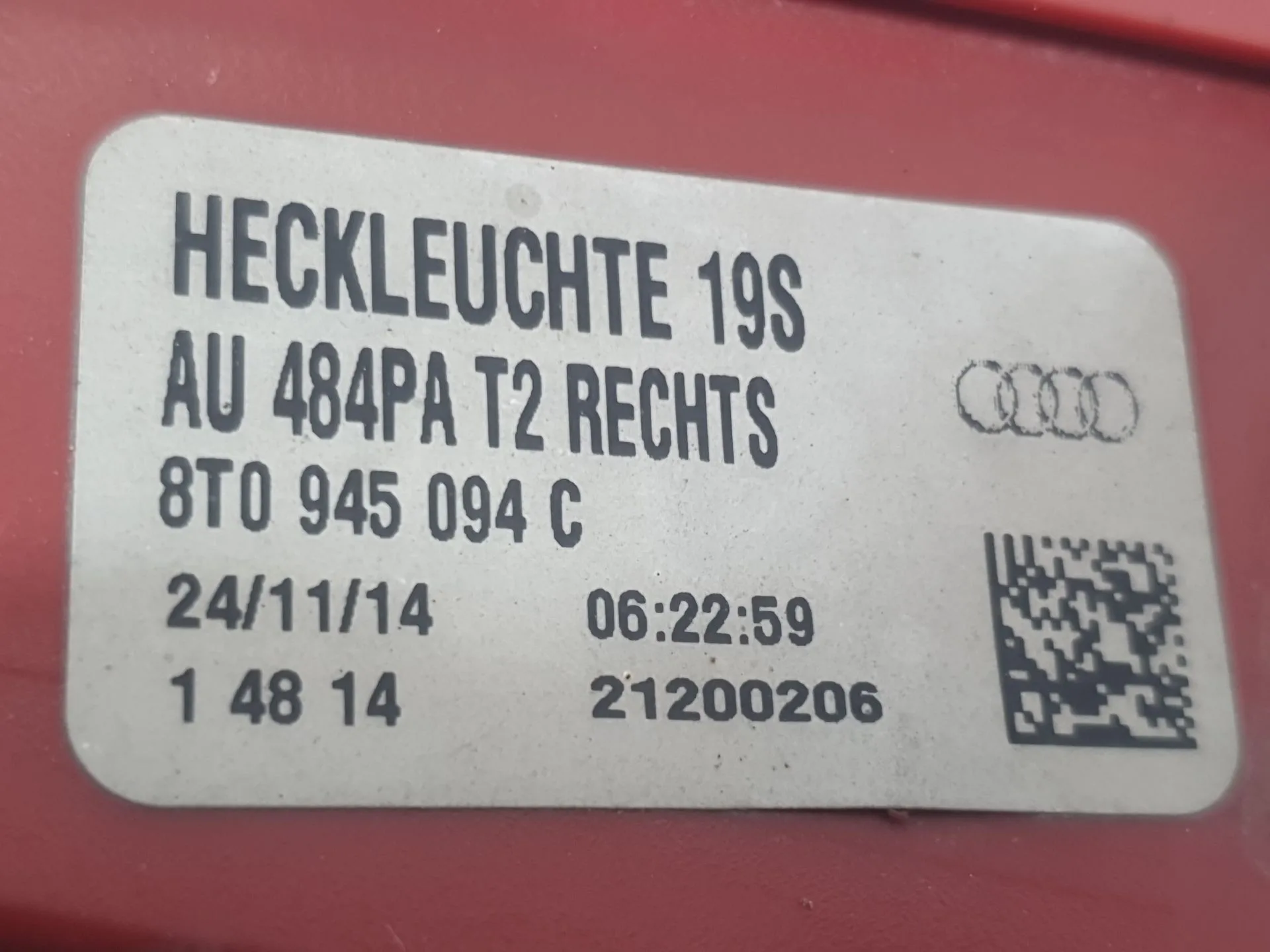 Piloto Trasero Derecho Interior para Audi A5 Sportback (8Ta)