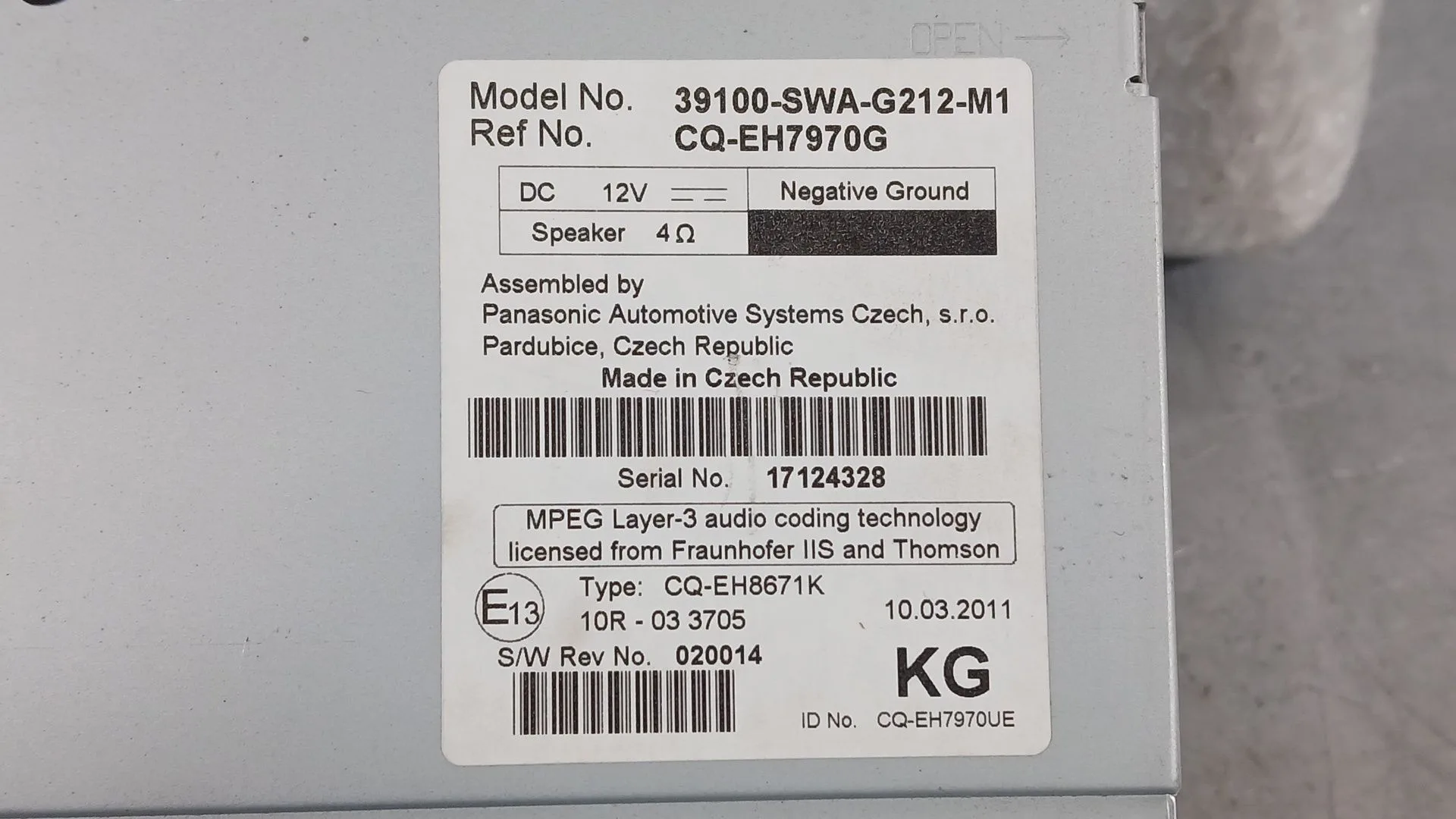 Sistema Audio / Radio Cd para Honda Cr-V Iii (Re_)