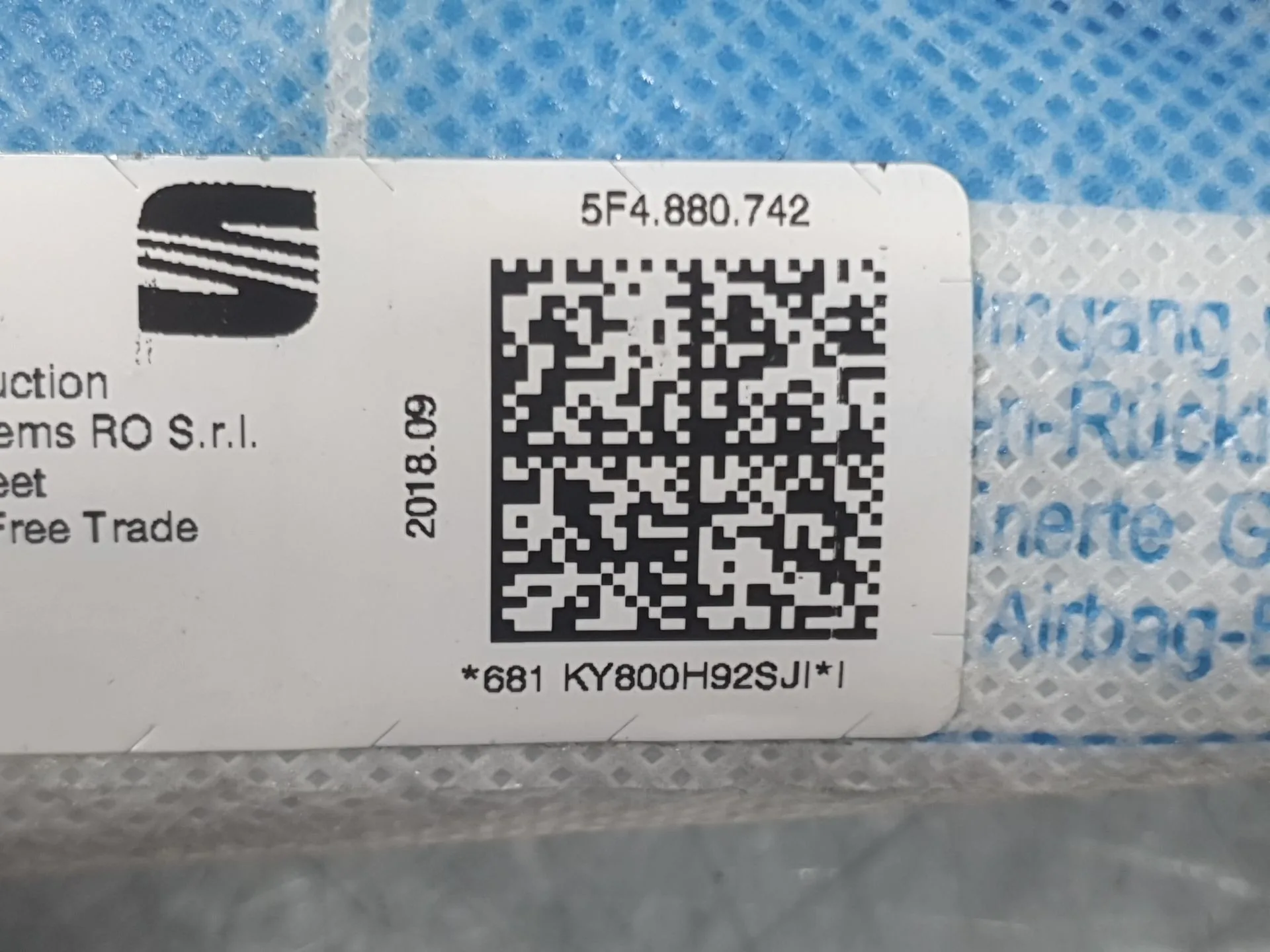 Airbag Cortina Delantero Derecho para Seat Leon St (5F8)