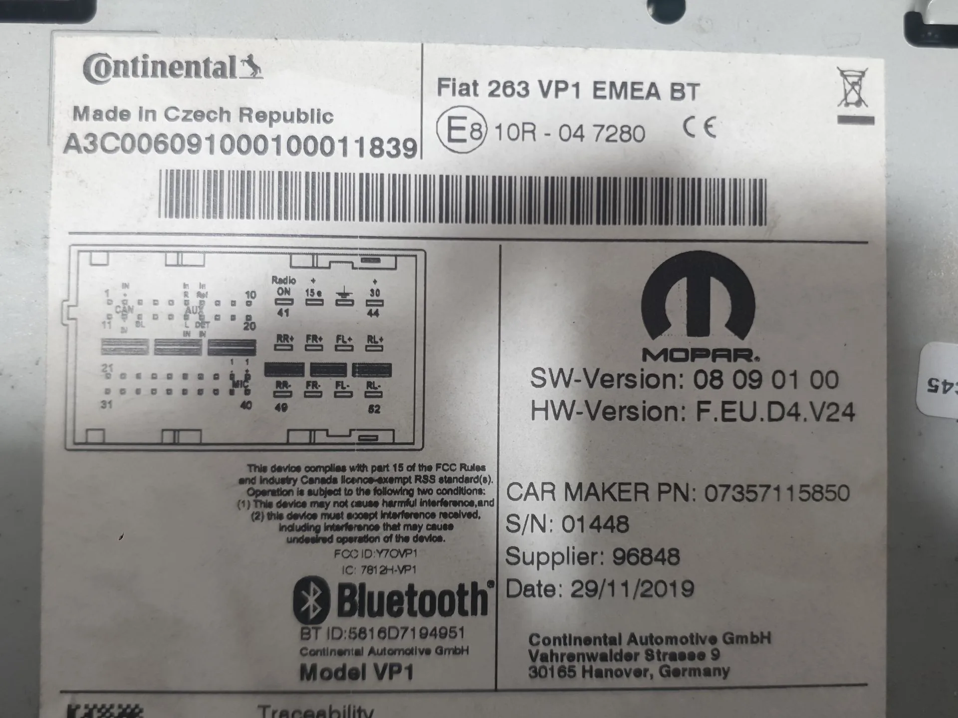 Sistema Audio / Radio para Fiat Doblo Cargo (263_)