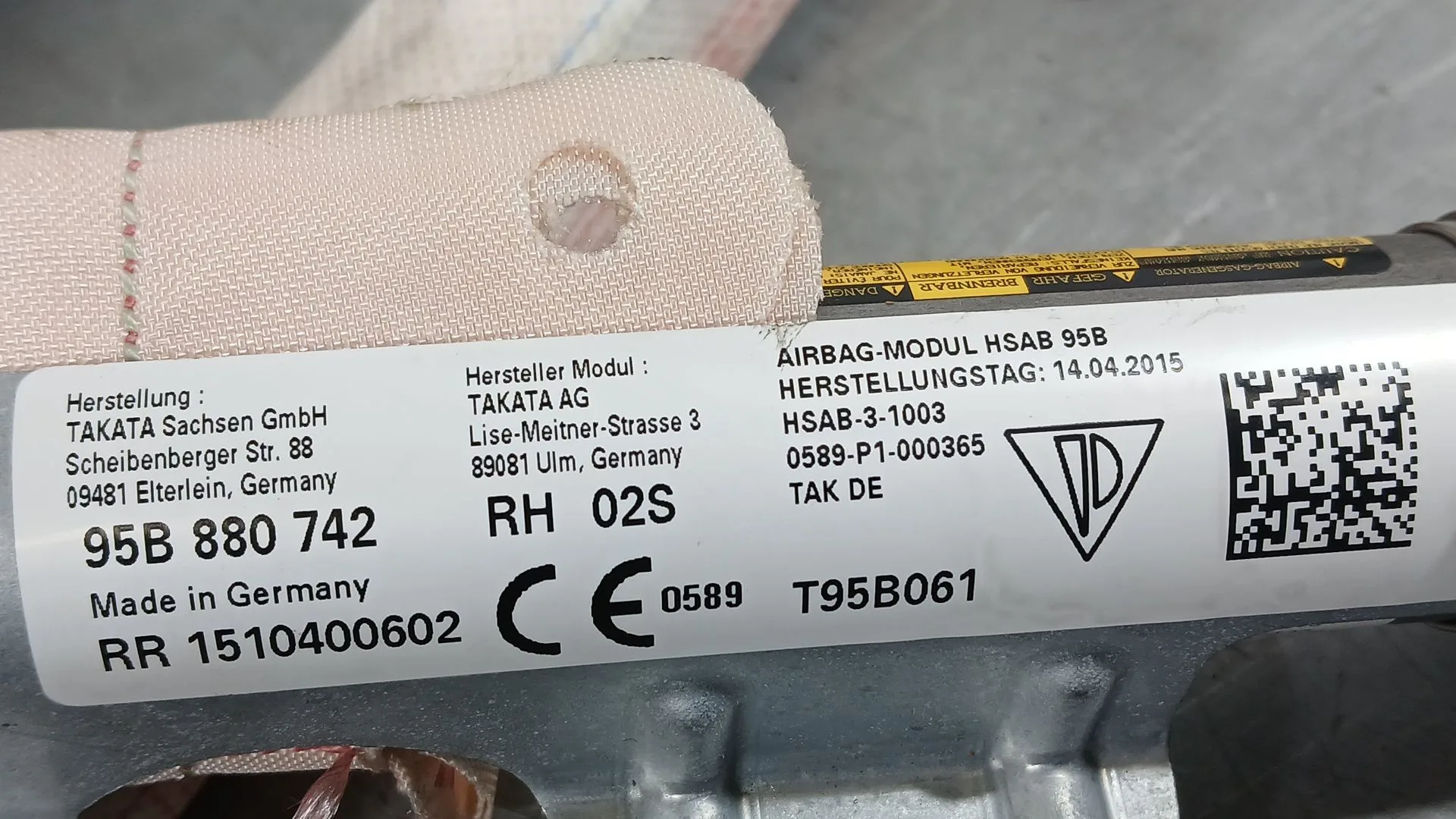Airbag Cortina Delantero Derecho para Porsche Macan (95B)