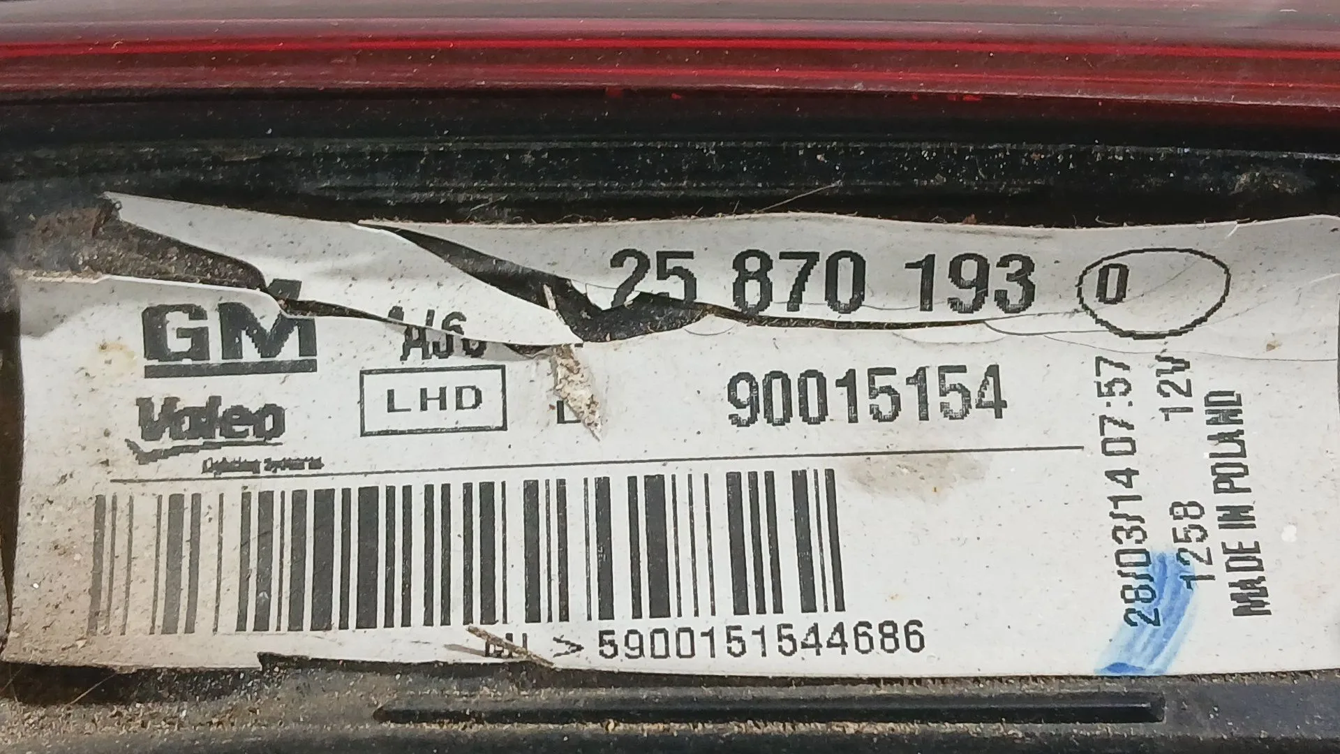 Piloto Trasero Izquierdo Interior para Opel Astra J Sedan