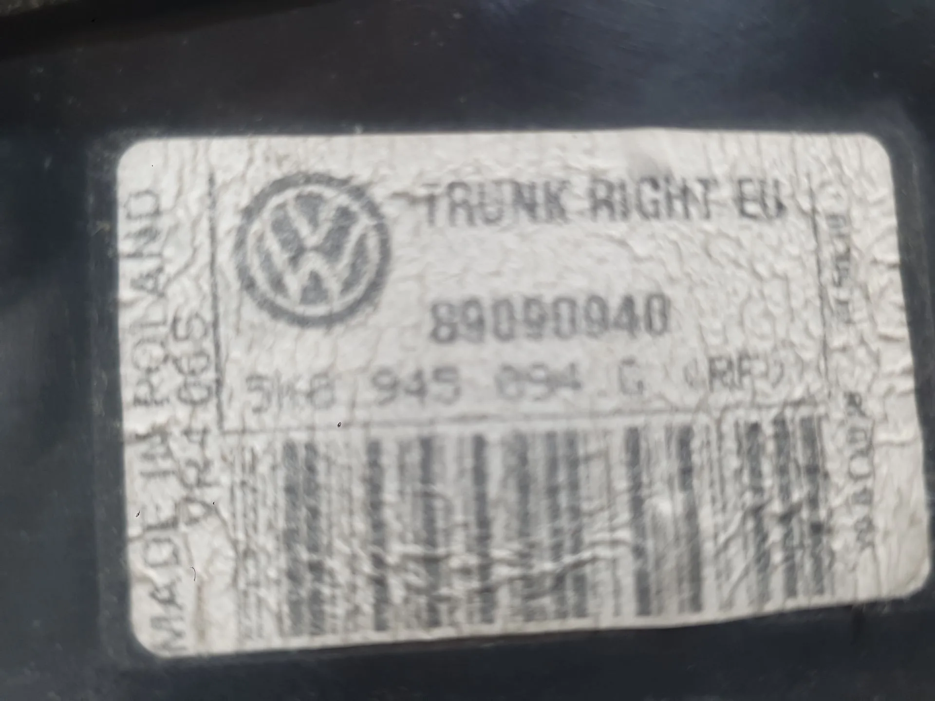 Piloto Trasero Derecho Interior para Volkswagen Golf Vi (5K1)