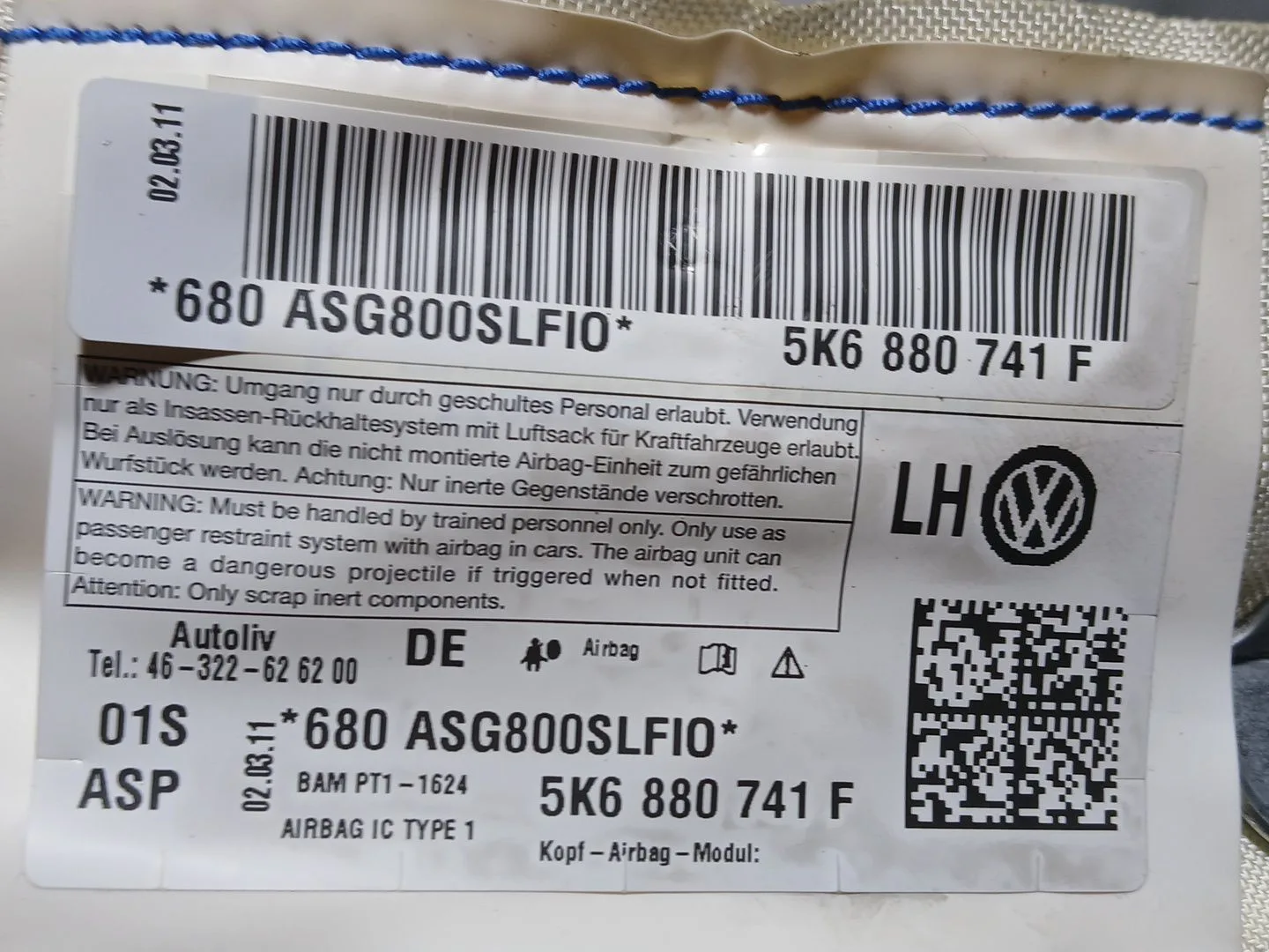 Airbag Cortina Delantero Izquierdo para Volkswagen Golf Plus V (5M1, 521)