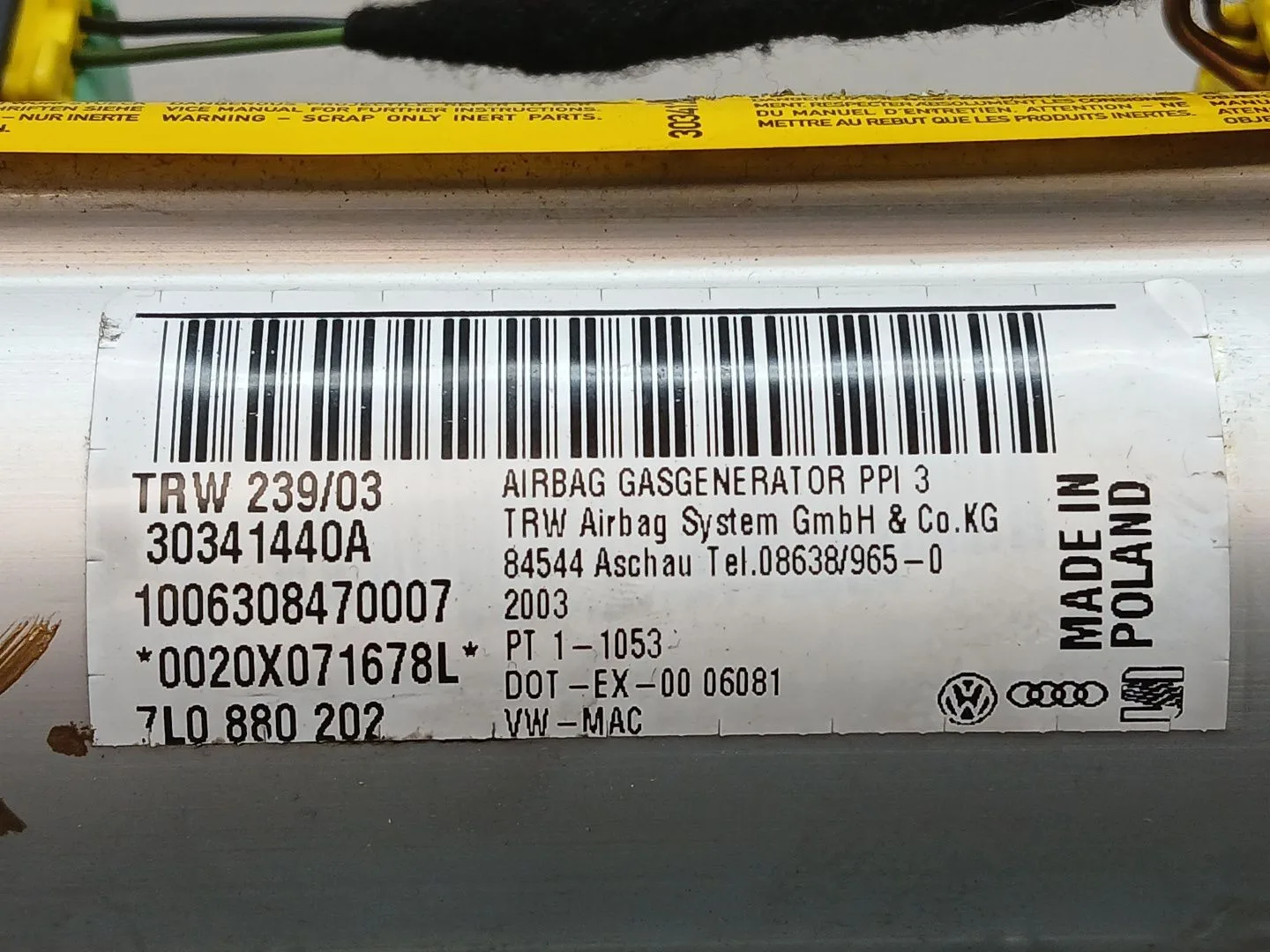 Airbag Delantero Derecho para Volkswagen Touareg (7La)