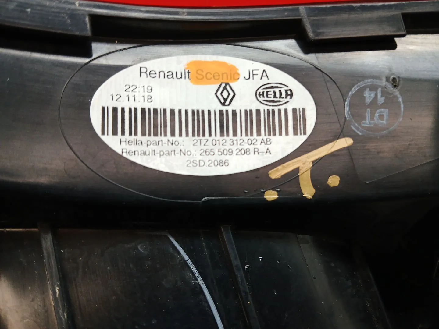 Piloto Trasero Derecho Interior para Renault Scenic Iv (J9_)