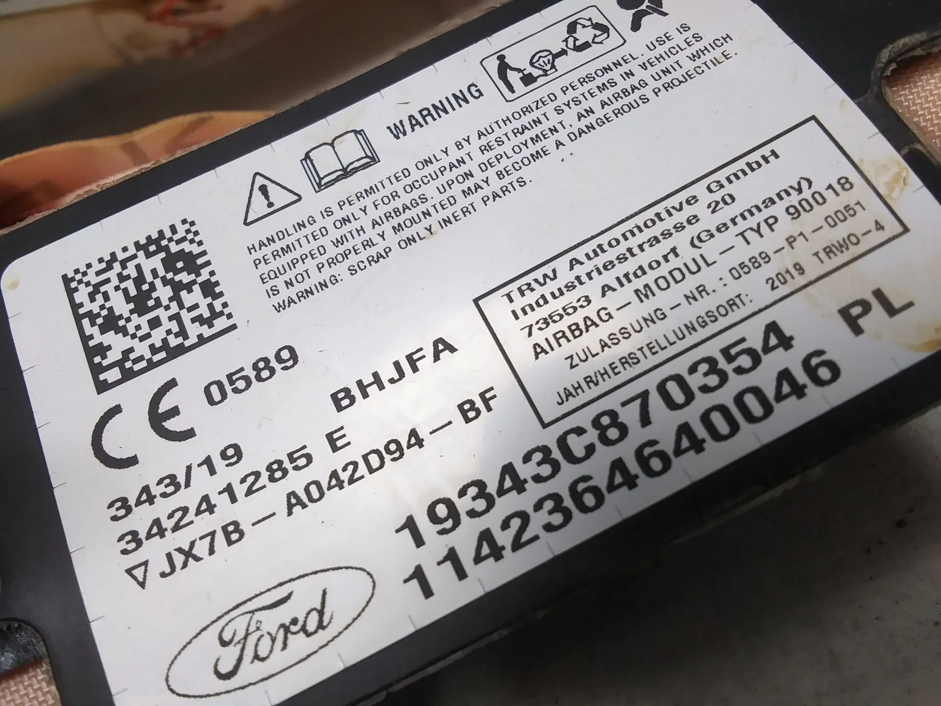 Airbag Cortina Delantero Derecho para Ford Focus Iv Turnier (Hp)