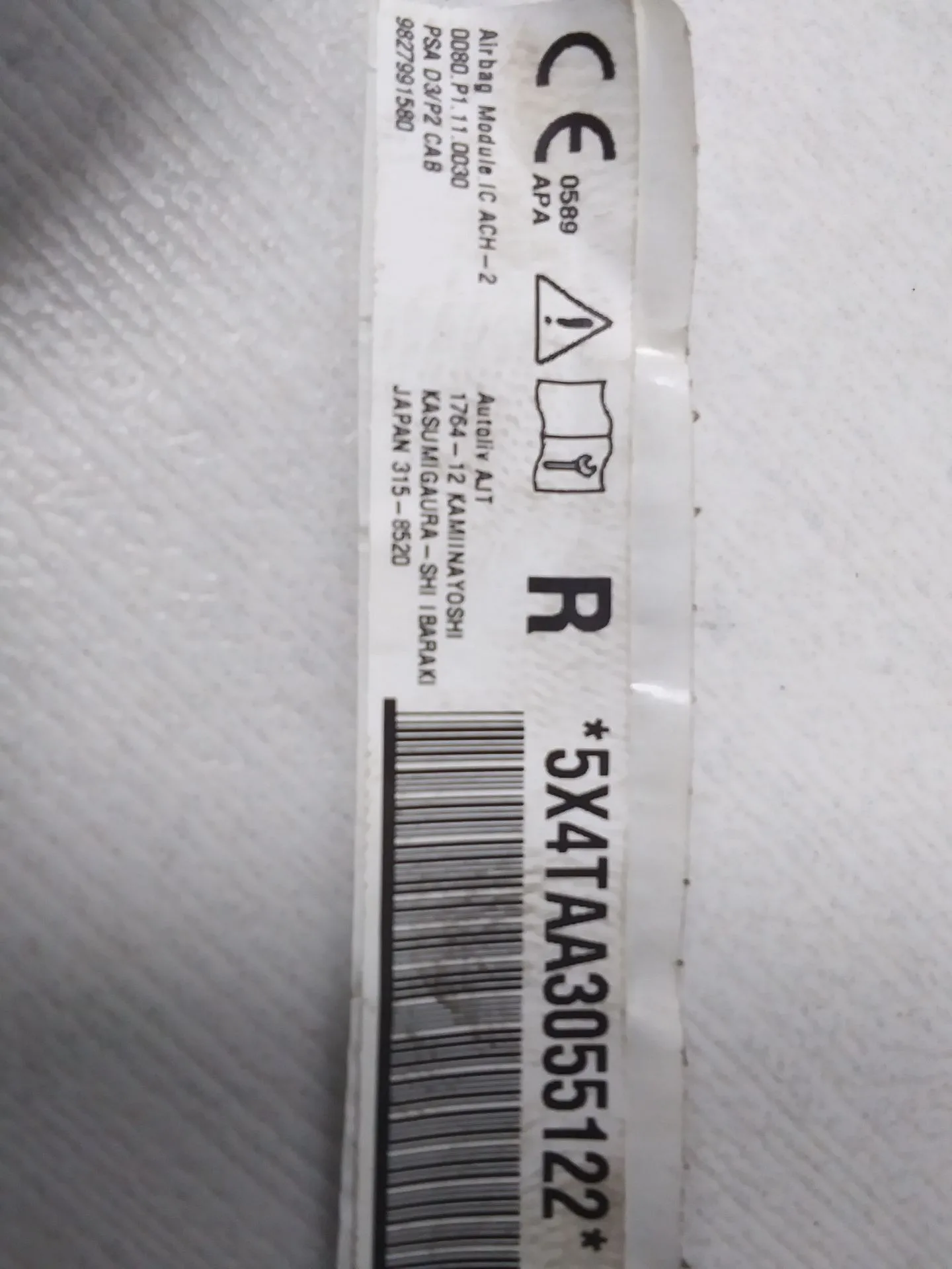 Airbag Cortina Delantero Derecho para Peugeot 208 (P2)