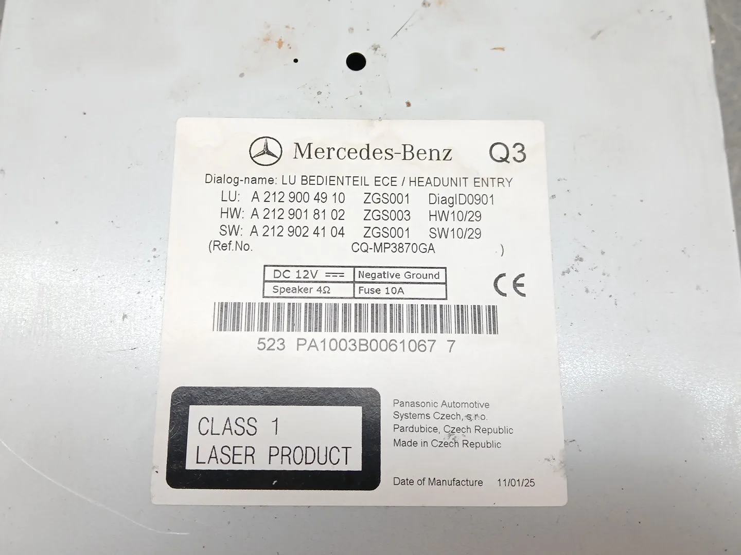 Sistema Audio / Radio Cd para Mercedes-Benz Clase E Descapotable (A207)