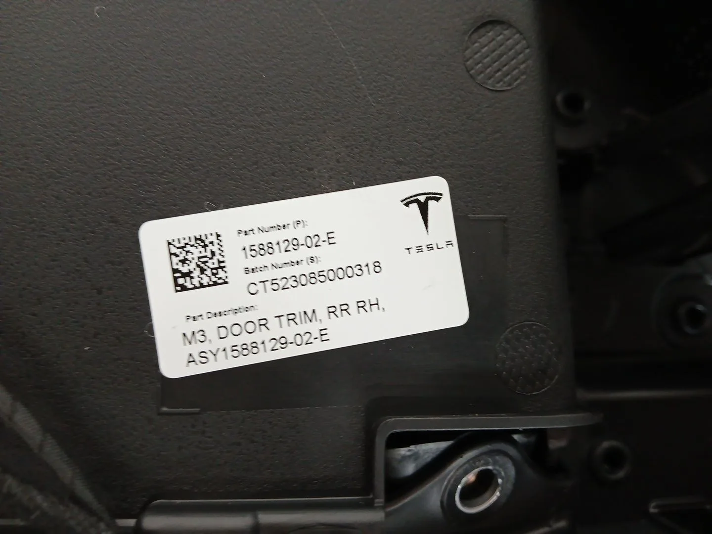 Guarnecido Puerta Trasera Derecha para Tesla Model 3