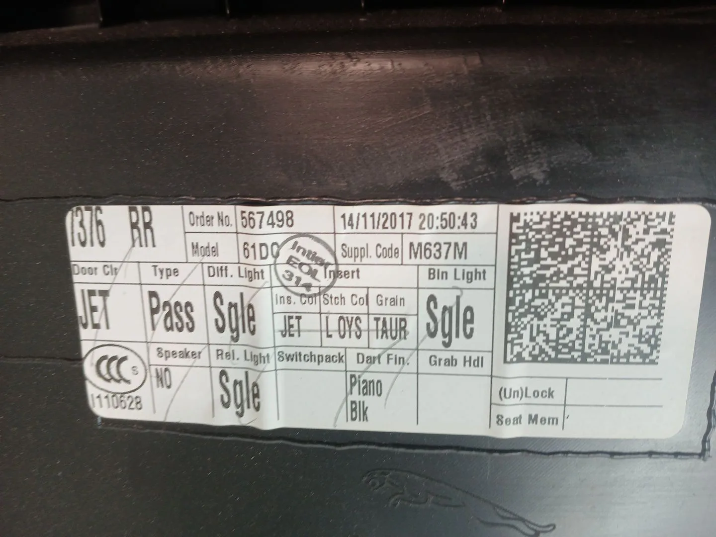 Guarnecido Puerta Trasera Derecha para Jaguar F-Pace (X761)