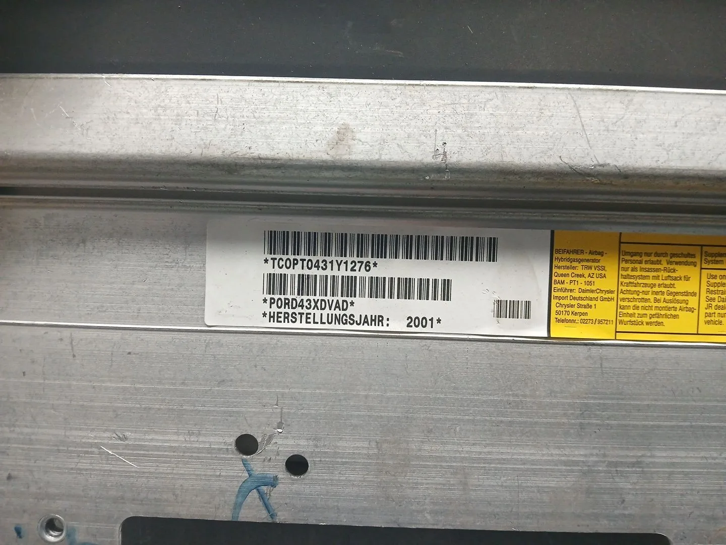 Airbag Delantero Derecho para Chrysler Sebring Berlina (Jr41)
