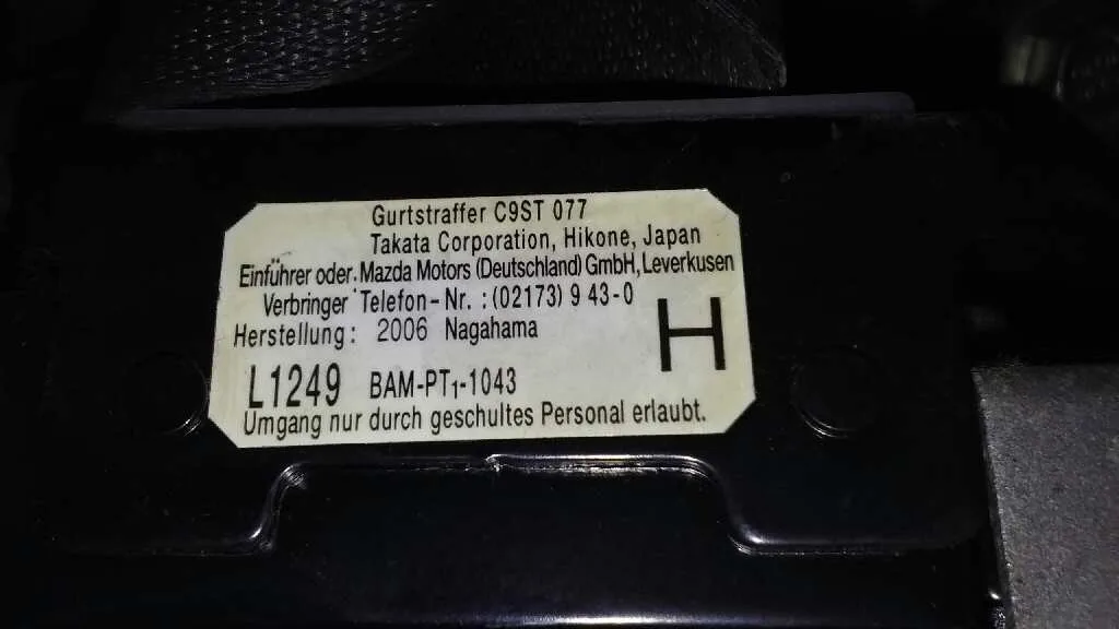 Cinturon Seguridad Delantero Derecho para Mazda 6 Monovolumen (Gy)