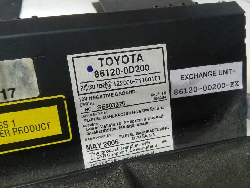Sistema Audio / Radio Cd para Toyota Yaris (Ksp9/Scp9/Nlp9)
