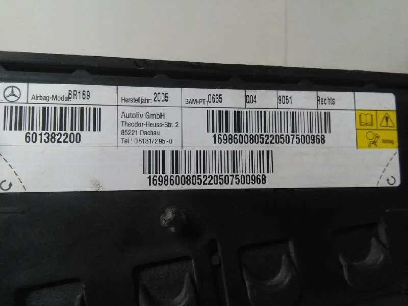 Airbag Lateral Trasero Derecho para Mercedes-Benz Clase A (W169)