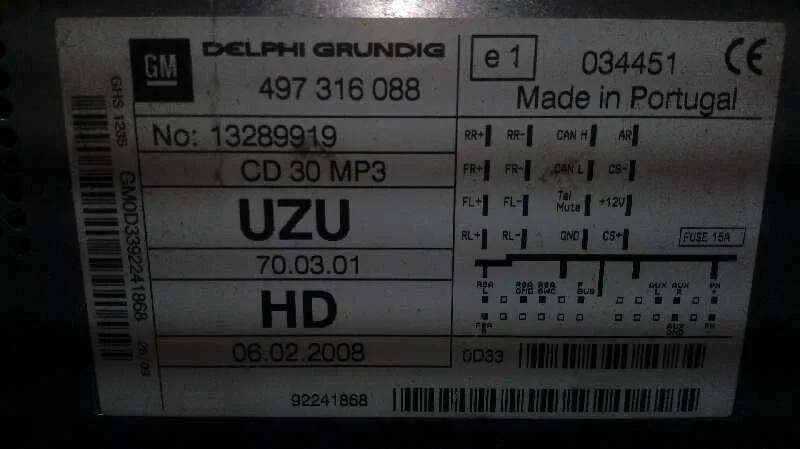 Sistema Audio / Radio Cd para Opel Corsa D
