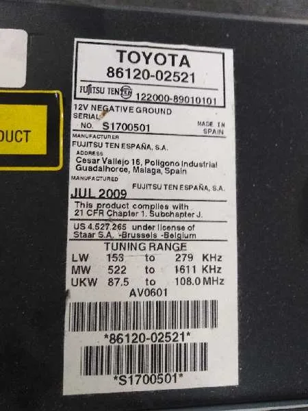 Sistema Audio / Radio Cd para Toyota Auris