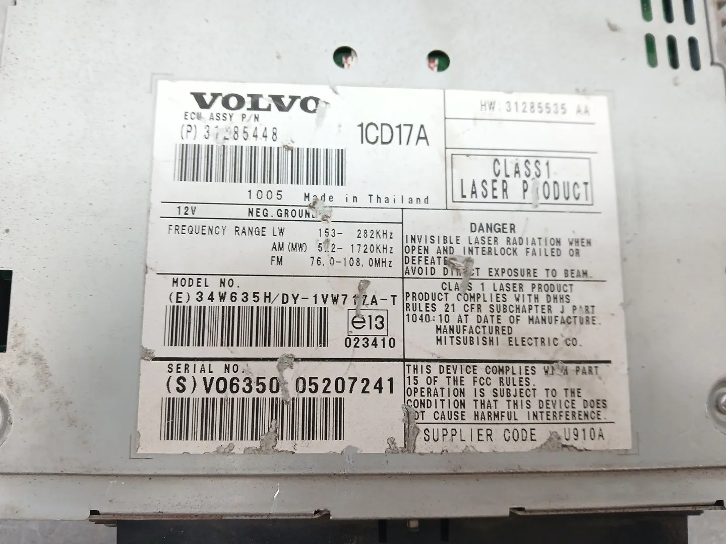 Sistema Audio / Radio Cd para Volvo C30