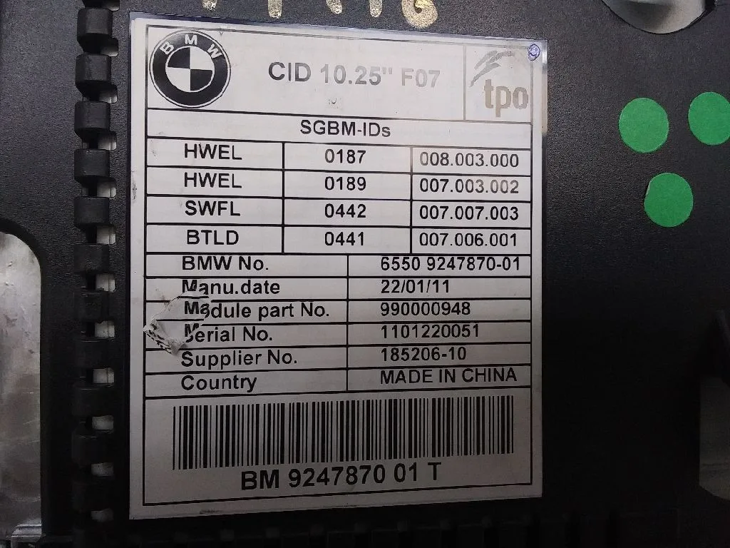 Sistema Audio / Radio Cd para Bmw Serie 5 Gran Turismo (F07)