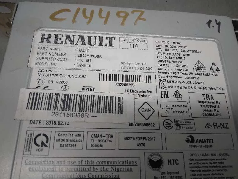 Sistema Audio / Radio Cd para Renault Megane Iv Berlina 5P