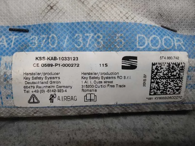 Airbag Cortina Delantero Derecho para Seat Leon St (5F8)