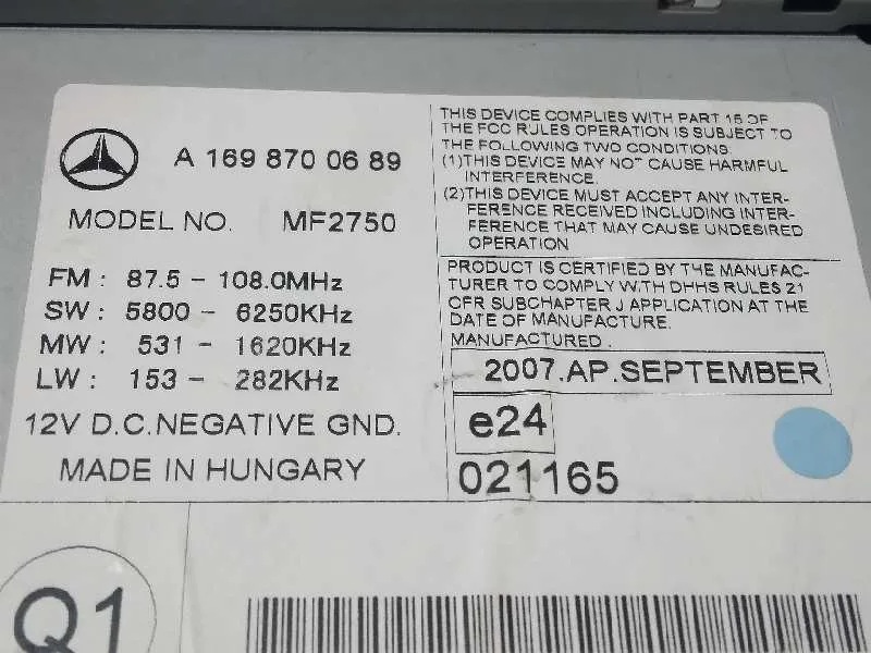 Sistema Audio / Radio Cd para Mercedes-Benz Clase A (W169)