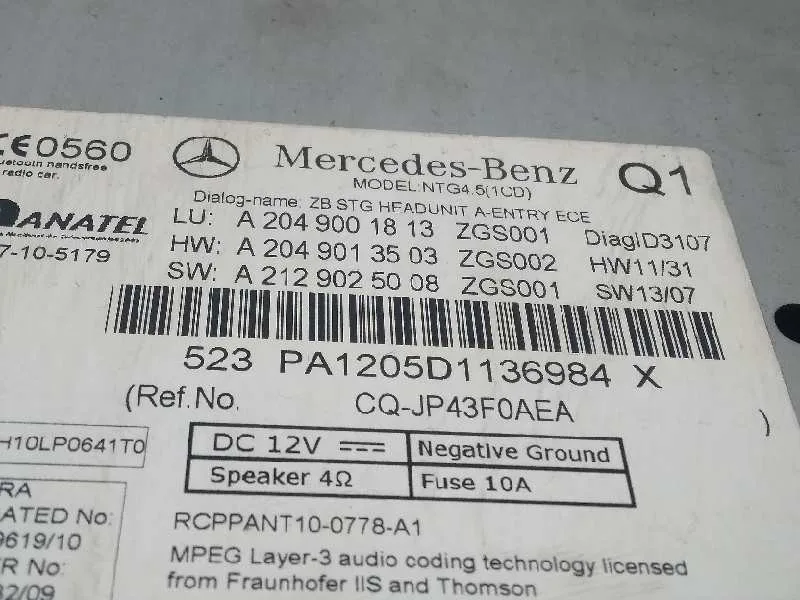 Sistema Audio / Radio Cd para Mercedes-Benz Clase C (W204) Berlina