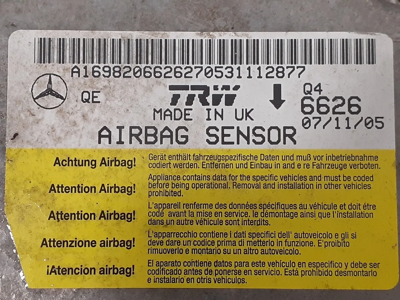 Centralita Airbag para Mercedes-Benz Clase A (W169)
