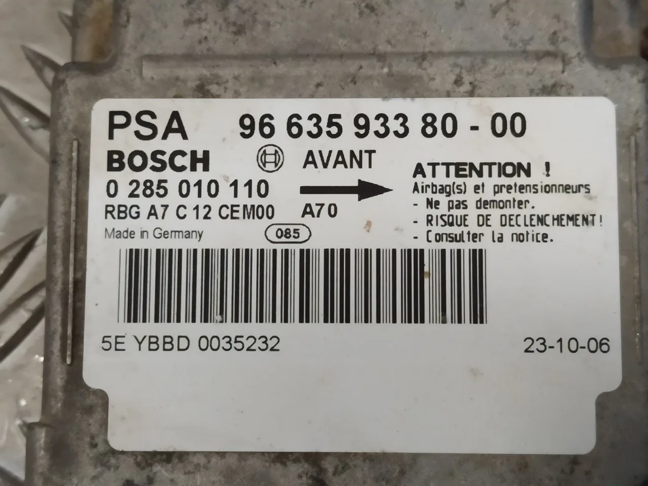 Centralita Airbag para Peugeot 207