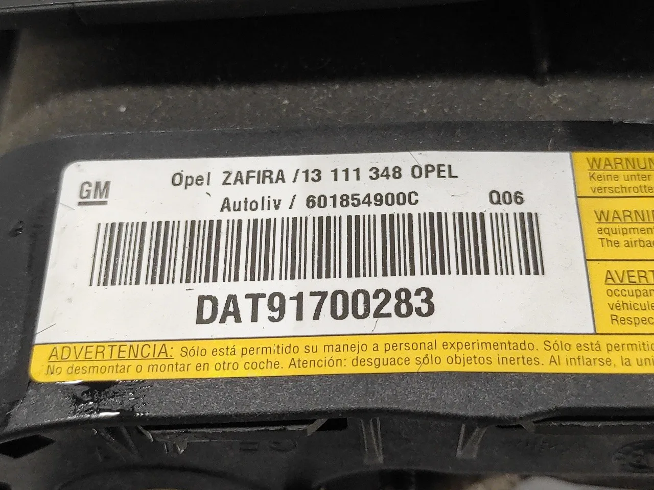 Airbag Delantero Izquierdo para Opel Zafira B