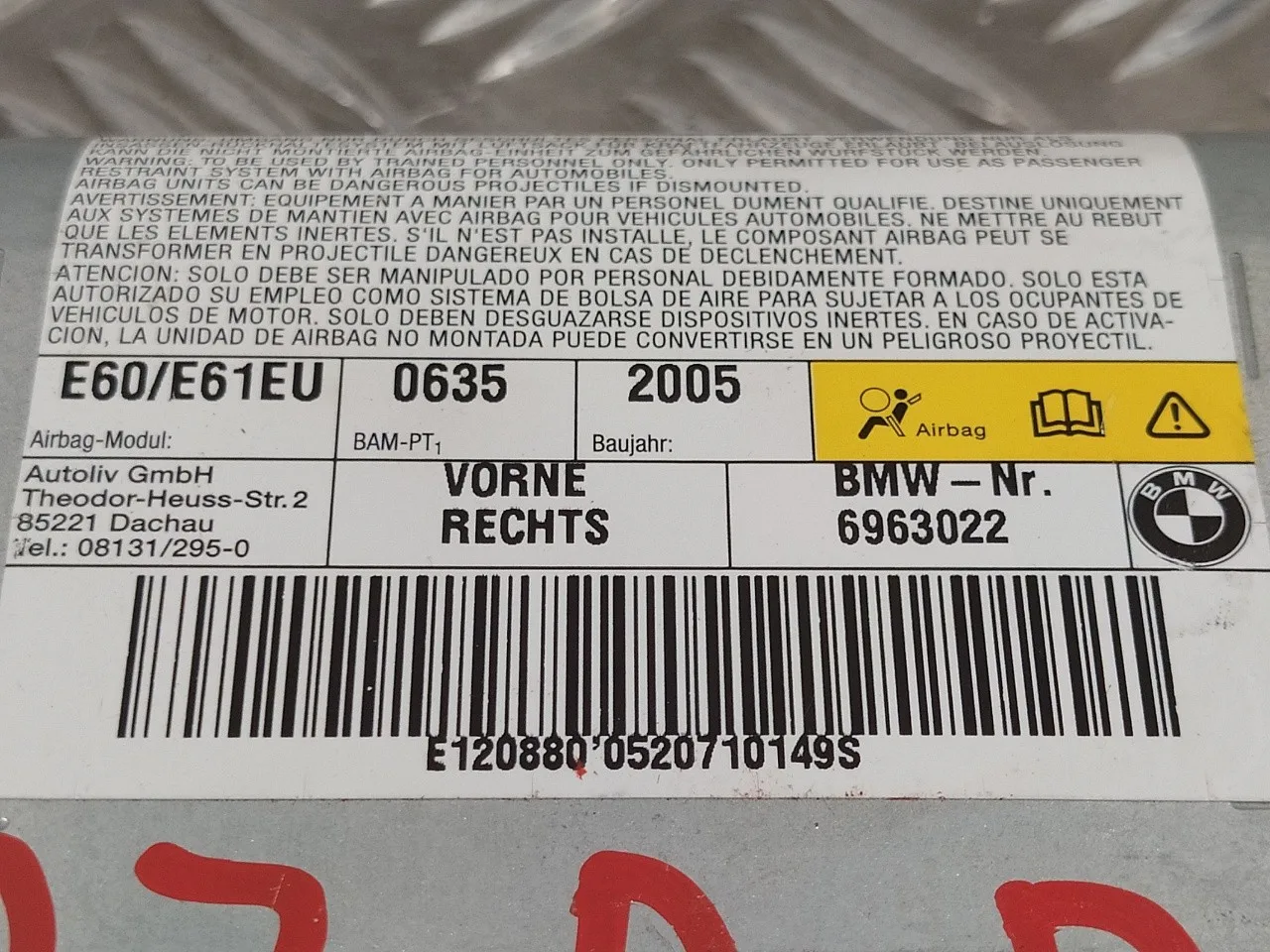 Airbag Lateral Delantero Derecho para Bmw Serie 5 Berlina (E60)