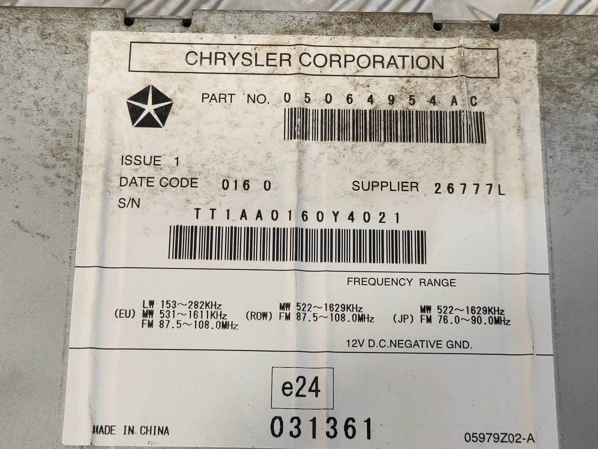 Sistema Audio / Radio Cd para Chrysler Grand Voyager