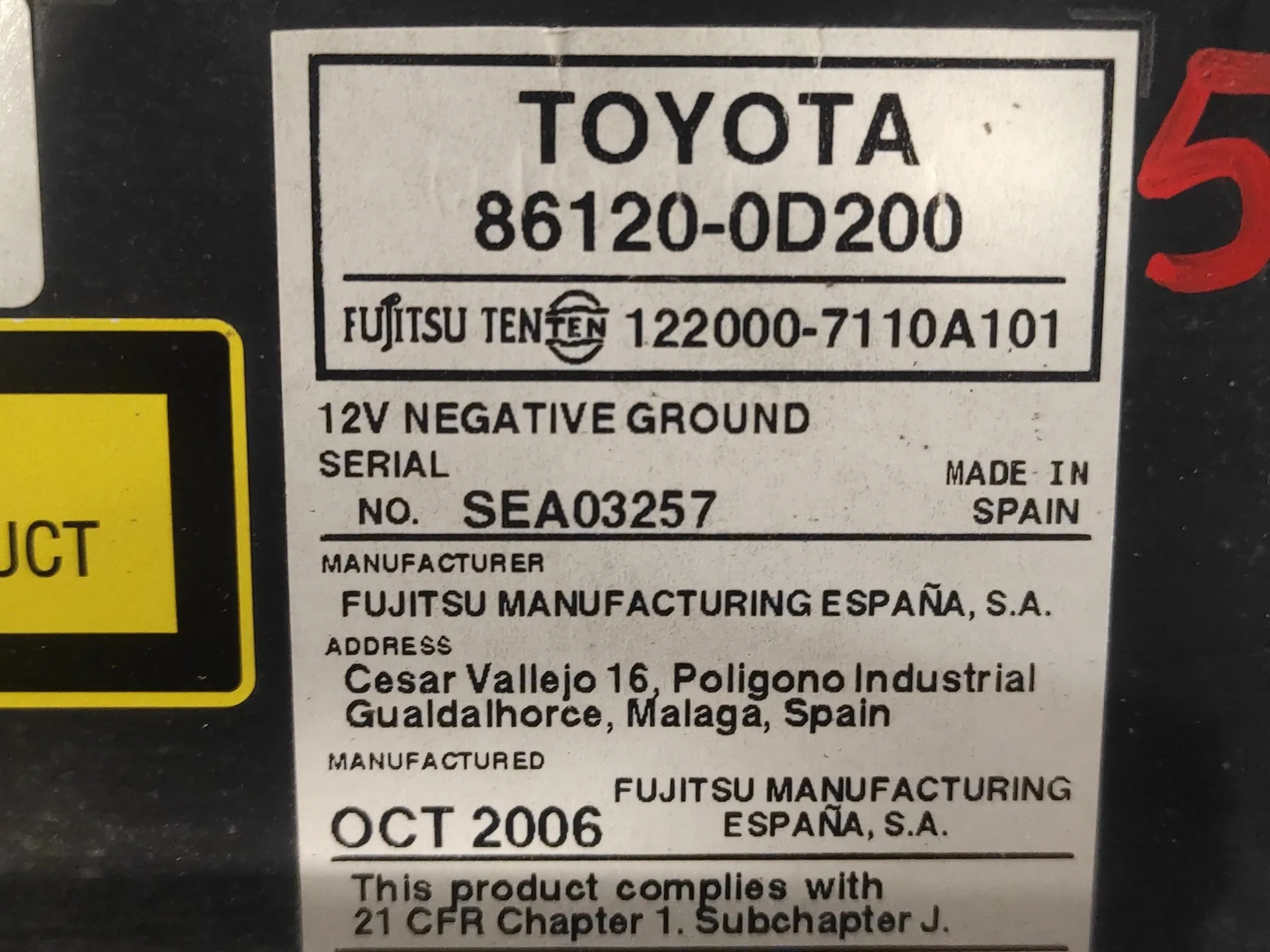 Sistema Audio / Radio Cd para Toyota Yaris (Ksp9/Scp9/Nlp9)