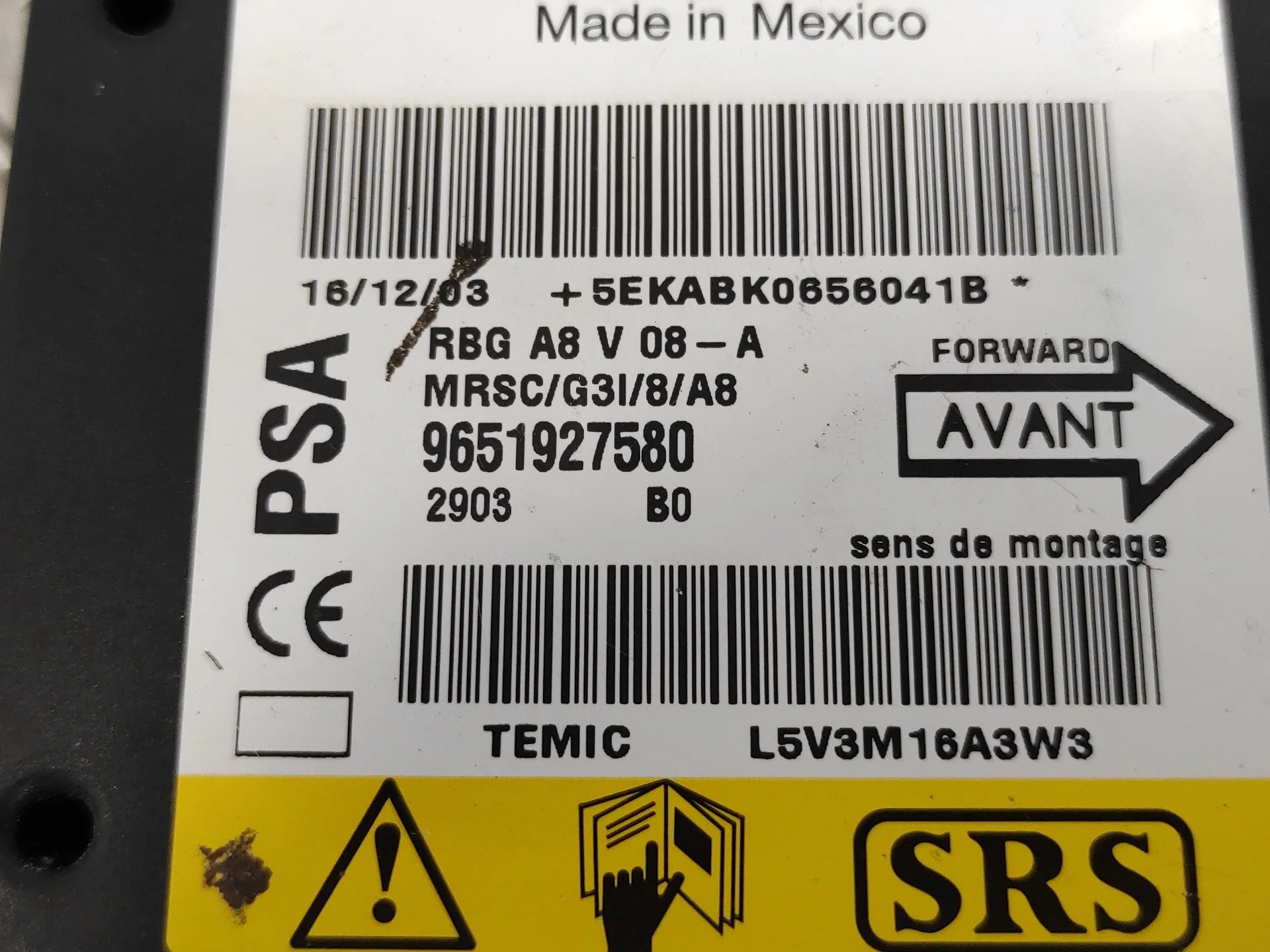 Centralita Airbag para Citroën C3