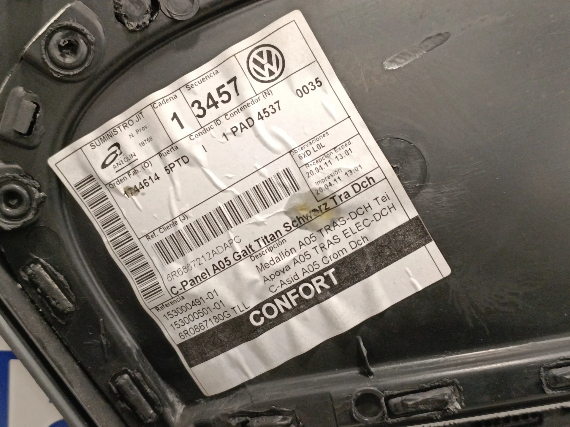 Guarnecido Puerta Trasera Derecha para Volkswagen Polo (6R1)