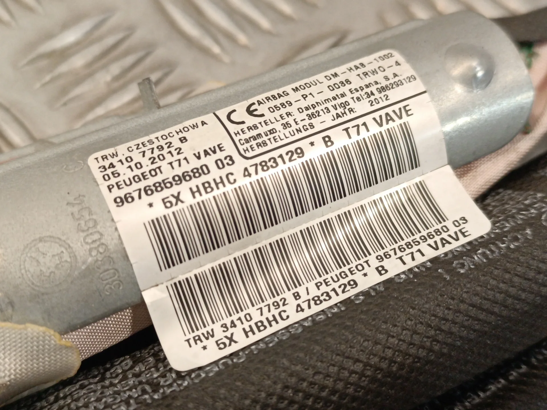 Airbag Cortina Delantero Derecho para Peugeot 308