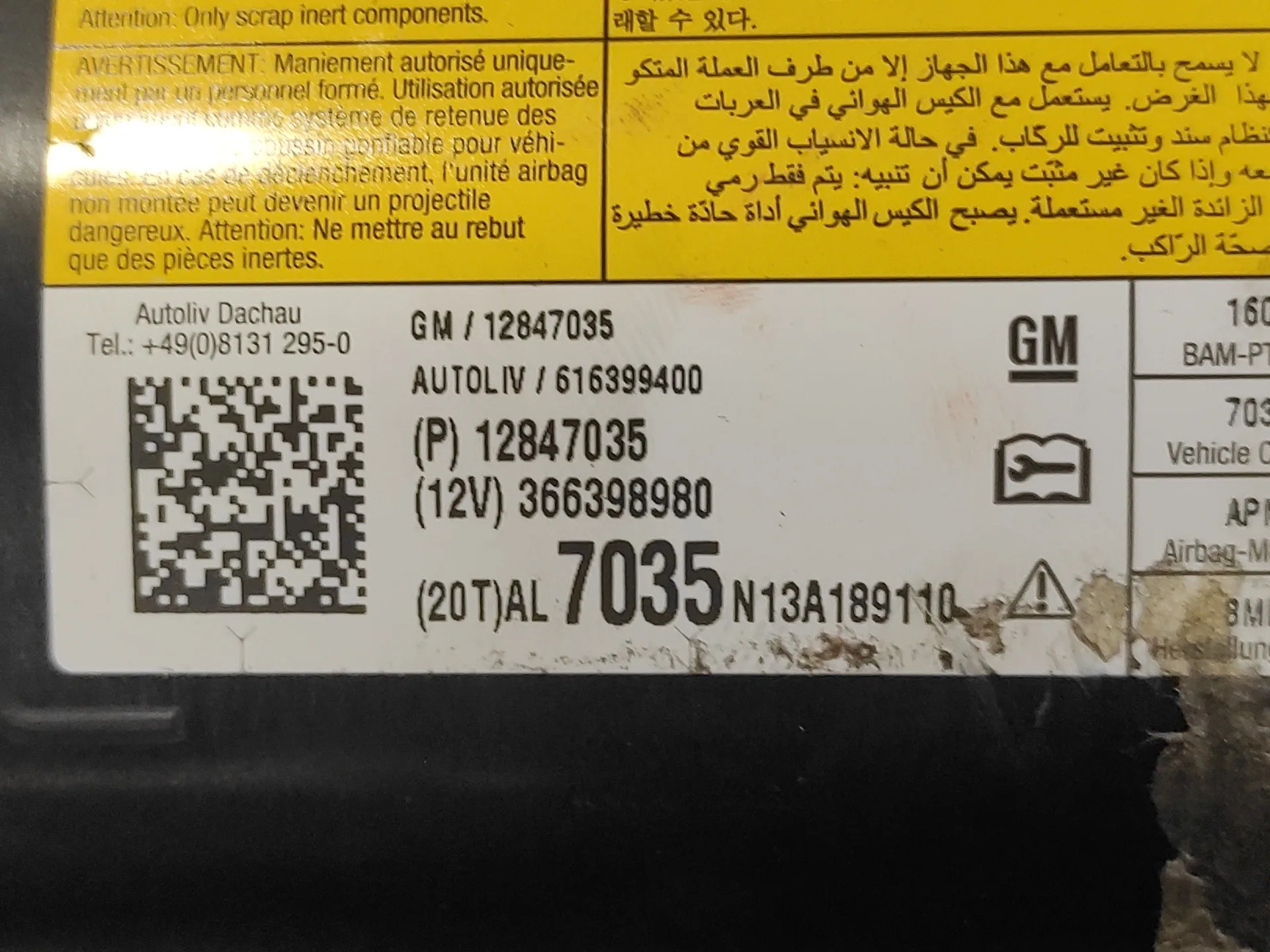 Airbag Delantero Derecho para Opel Astra J Lim.