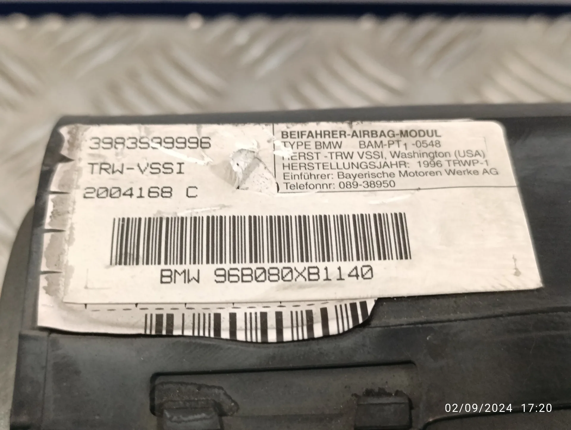 Airbag Delantero Derecho para Bmw Z3 Roadster (E36)