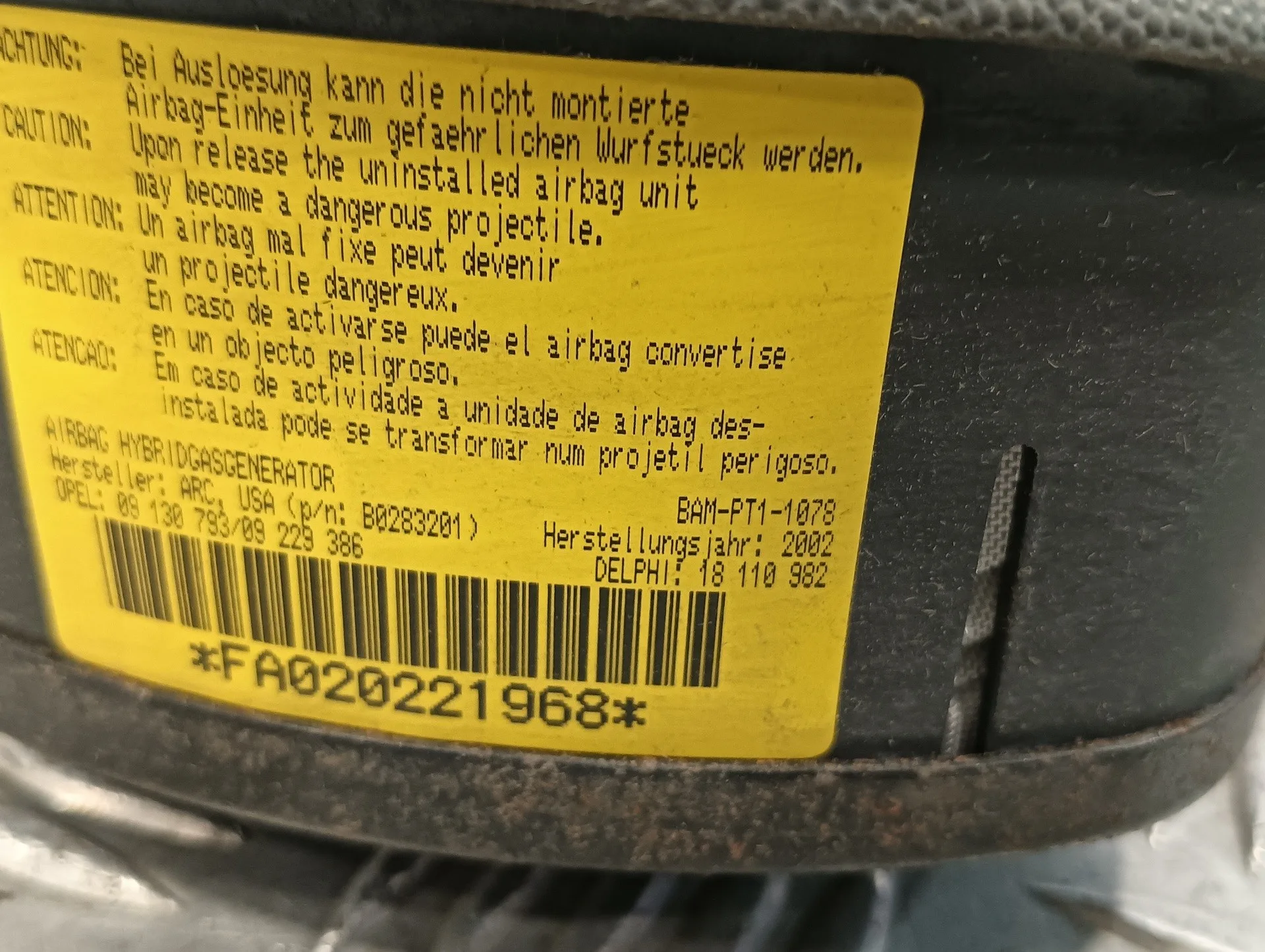Airbag Delantero Izquierdo para Opel Corsa C