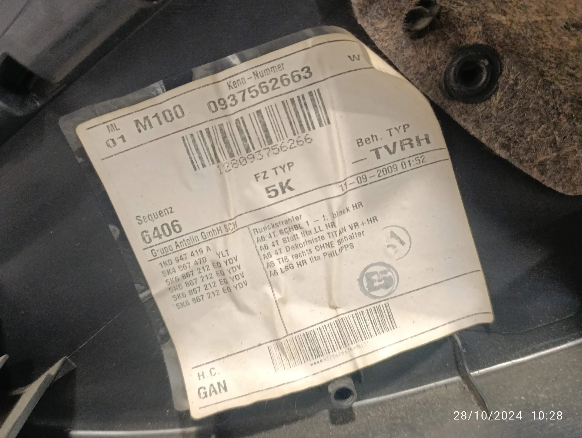 Guarnecido Puerta Trasera Derecha para Volkswagen Golf Vi (5K1)